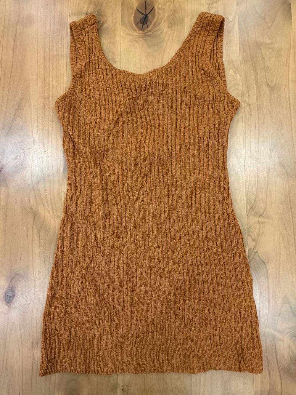 Baevely Ribbed Knit Mini Dress Size L Brown Twist Back NWT